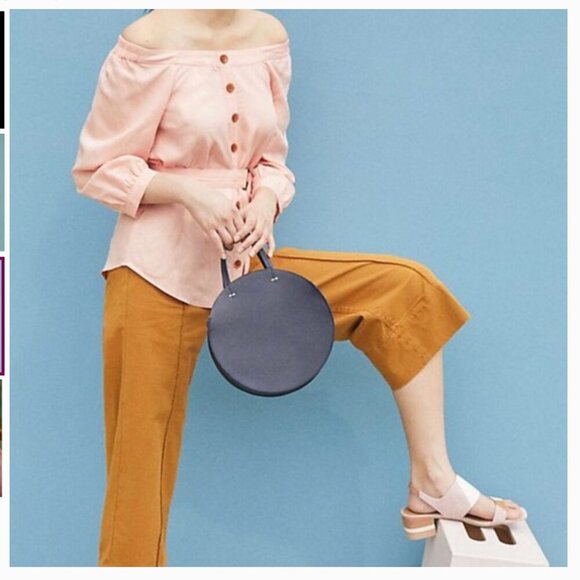 Maeve Anthropologie Alanis Belted Blouse Button Up Shirt Off Shoulder pink sz 8 - Picture 3 of 16